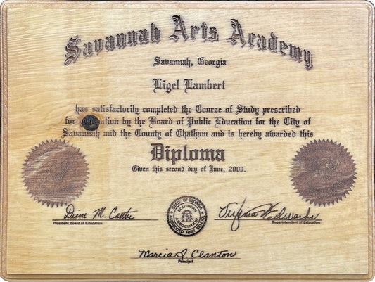Custom Engraved Diploma, Certificate or Degree On Wood Plaque, High School, University, Personalized Gift, Gift for your graduate