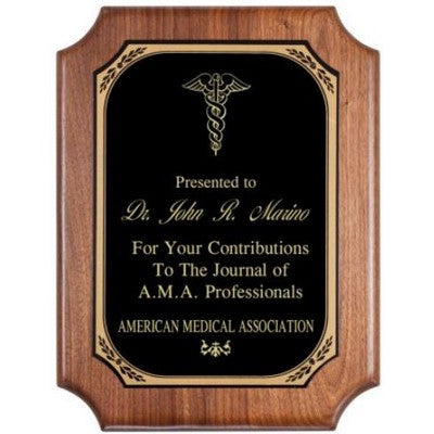 Genuine Walnut notched Corner Plaque with Brass Engraving Plate 3 Sizes Available